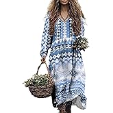 domirica Vintage Tshirt Dress for Women 2025 Spring Boho Crewneck Long Sleeve Empire Waist Casual Western Midi Dresses