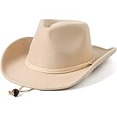 Lanzom Kids Girls Boys Retro Felt Wide Brim Western Cowboy Cowgirl Hat Dress Up Hat with Wind Lanyard