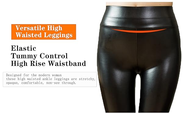 SEVYDEX WOMEN’S FAUX LEATHER HIGH WAIST LEGGINGS SEXY STRETCH LEATHER PANTS FOR WOMEN (0101BASIC-BLACK, SMALL, REGULAR)