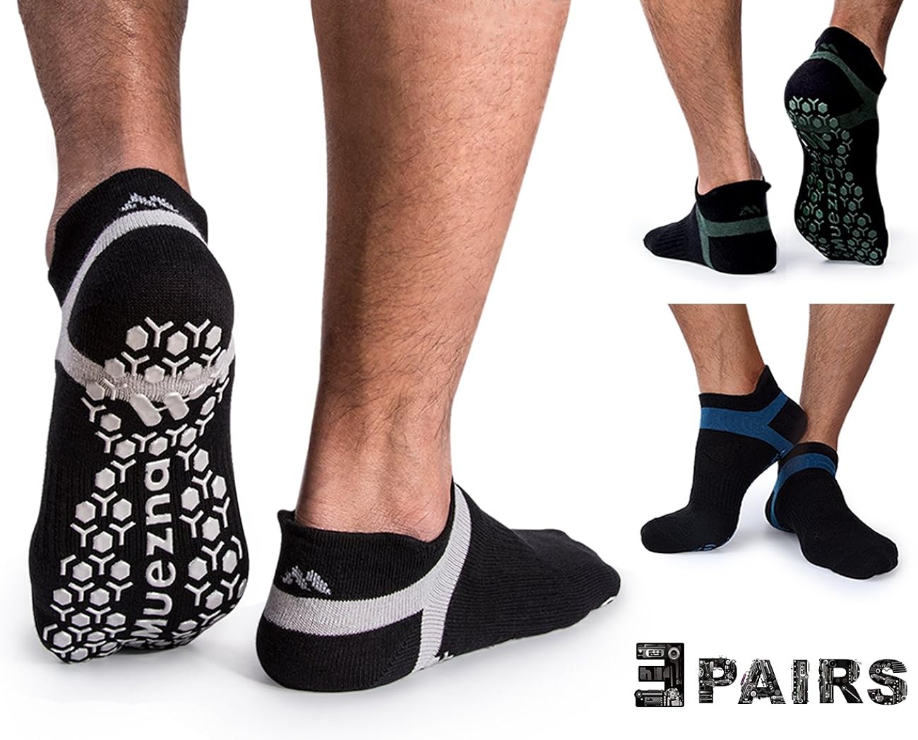 Muezna Men's Non-Slip Yoga Socks, Anti-Skid Pilates, Barre, Bikram Fitness Hospital Slipper Socks with Grips : Clothing