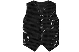 KKmeter Boys Girls Sequin Waistcoat Sleeveless Hip-hop Jazz Dance Stage Performance Costume Vest Tops