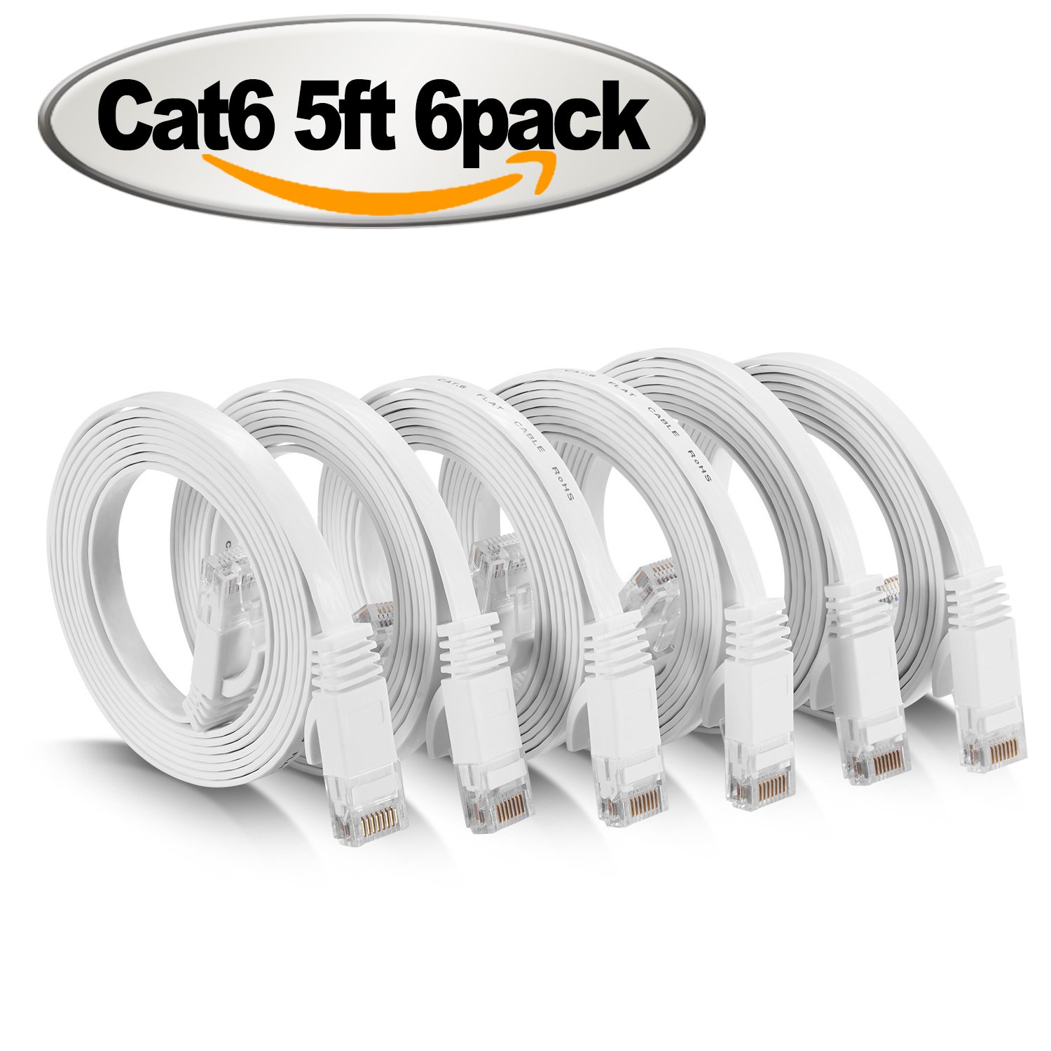 Cat 6 Cable 5 ft White Flat Network Cable Jadaol