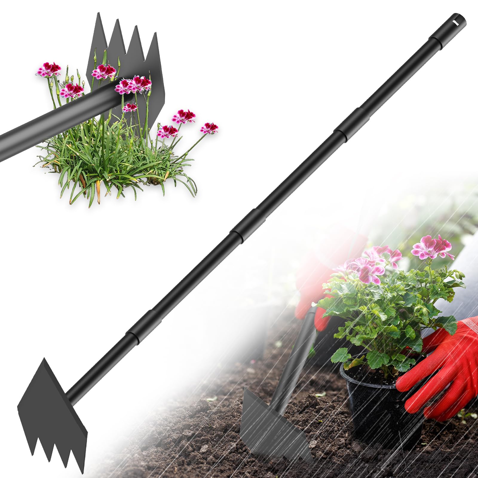 Photo 1 of Luvenia Garden Hoe Triangle Sharp Hoes Garden Tool Manual Weeder Gardening Weeding Tool 30-60" Long Handle 2-in-1 Adjustable Stainless Steel Heavy Duty Hoes for Digging Soil Weeding Planting