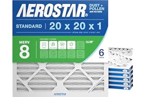 Aerostar 20x20x1 MERV 8 Air Filter, 6 Count, ACTUAL SIZE (19.75 x 19.75 x 0.75), HVAC, Air Conditioning & Furnace Filter Captures Dust, Lint & Pollen (MPR 600 / FPR 5), Made in USA