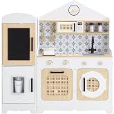 Teamson Kids Little Chef Morocco Play Kitchen, White &amp; Natural | Wooden, Oven, Microwave, Ice Maker, 11 Accessories, Pretend Play, Ages 3+