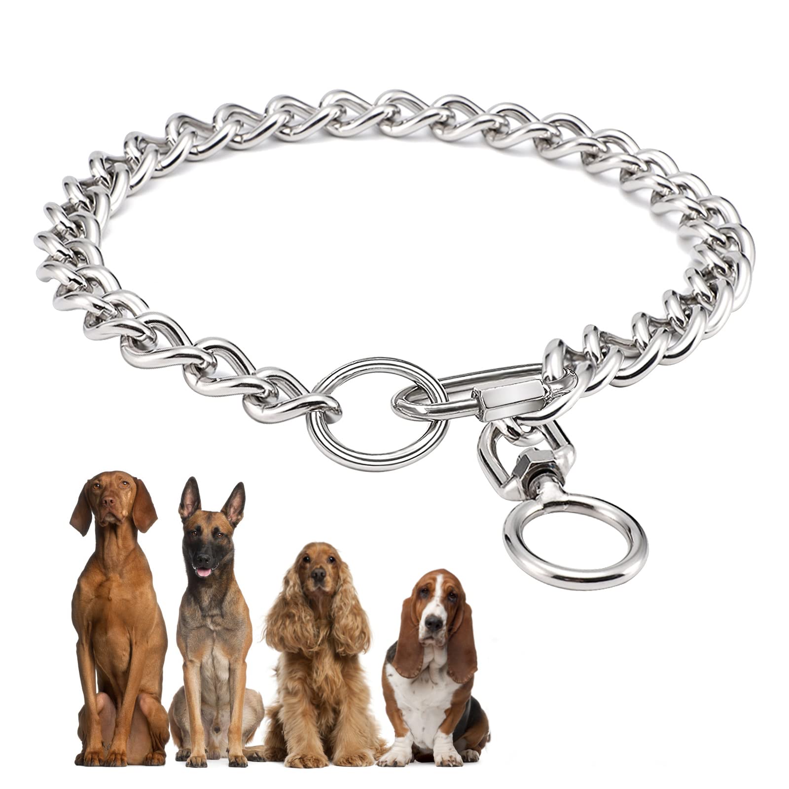 Chain Dog Collar, Stainless Steel Metal Chew Chain Collar with Connecting Clasp for Small Medium Large Dogs (L, A)