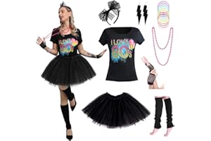 Sincere Party Women's 80s Costume Set Cotton T-Shirt,Pants,Tutus,Leg Warmers,Gloves,Necklace,Bracelets,Headband,Earrings