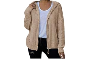 WUAI-Women Long Sleeve Hooded Sweater Cardigans Casual Zip-Up Warm Loose Chunky Knit Pullover Knit Jumper Jackets