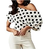 Floerns Women's Polka Dots Off The Shoulder Tops Dolman Sleeve Work Dressy Casual T Shirts