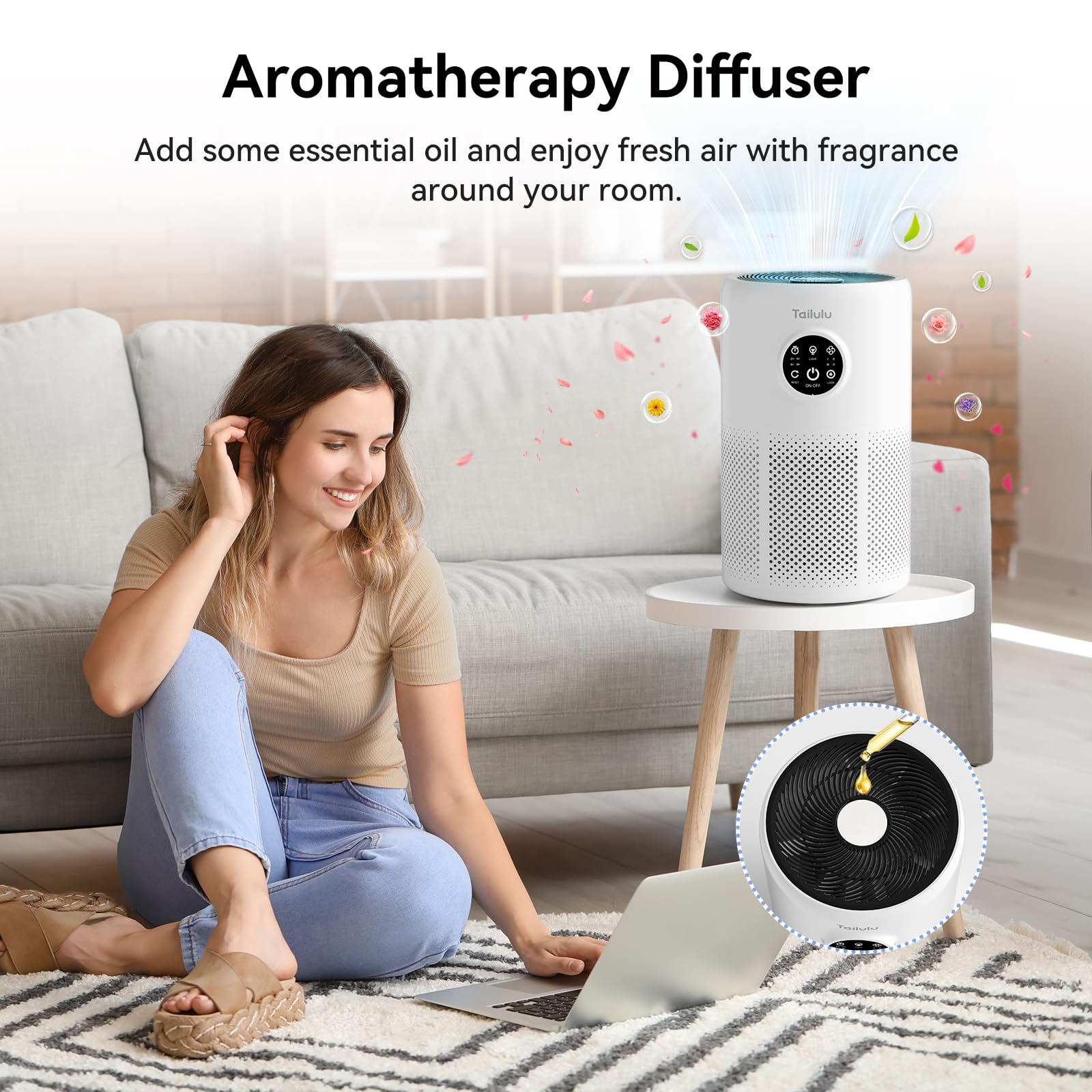 Air Purifiers for Home Pets Large Room Up to 1360 Ft², Tailulu D10 HEPA Air Purifiers for Bedroom with 15dB Sleep Mode, Air Filter for Pet Dander Smoke Odor Dust Pollen with Timer Fragrance Sponge