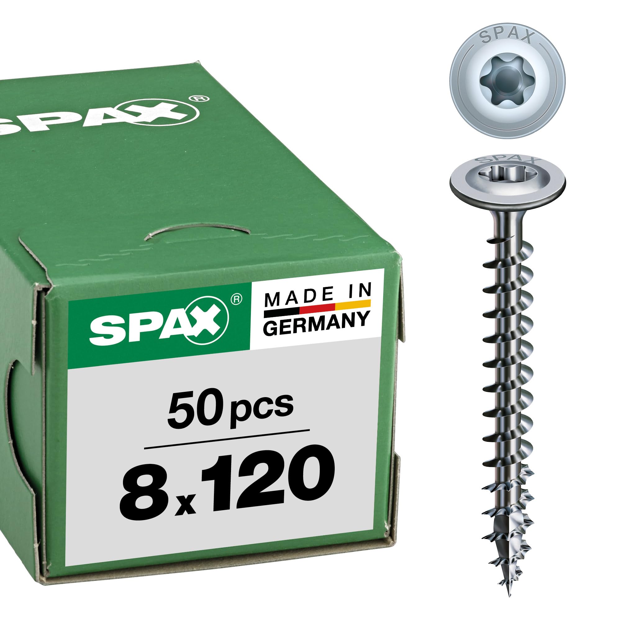 SPAX Wood Screws 8.0 x 120 mm, Pack of 50, T-Star Plus, Flat Head, Partial Thread, 4Cut, Wirox A9J, 251010801205 — image 1