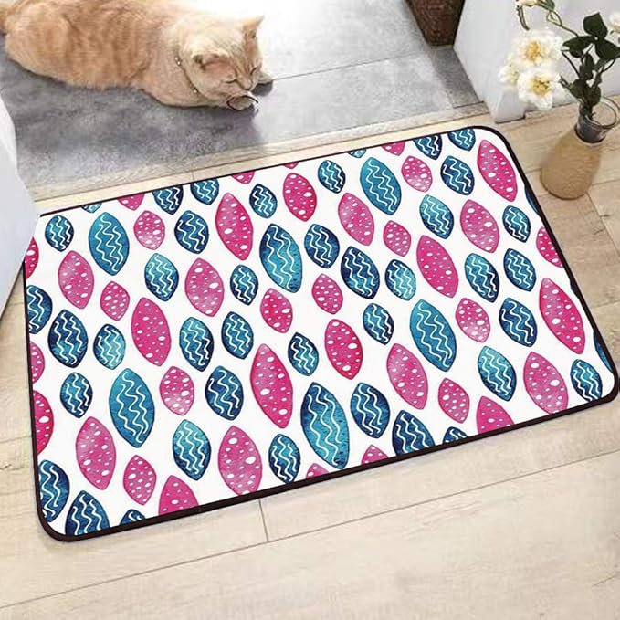 Bath Mat , Microfiber Soft Bath Rug，Abstract,Geometric Formless Pattern with Wavy Lines and