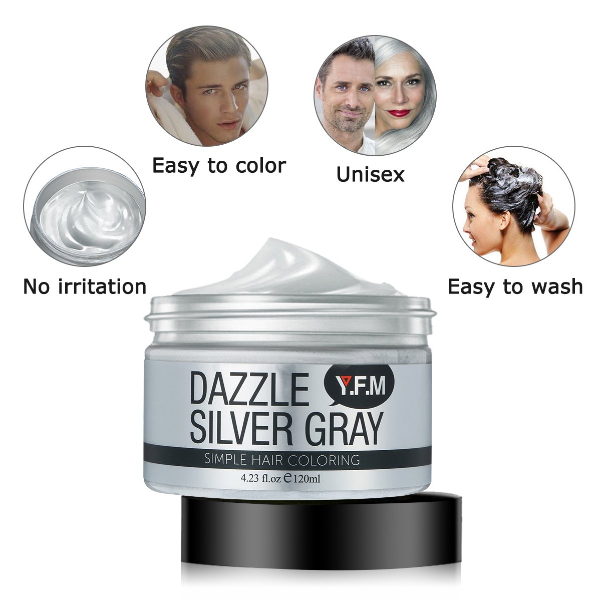 Temporary Silver Grey Hair Color Wax, Y.F.M Men Temporary Disposable Hair Mud Cream, Fresh and Natural Hairstyle Wax, Hairstyle Pomades for Party, Cosplay, Nightclub, Masquerade, Halloween 4.23.oz