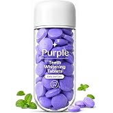 Purple Teeth Whitening Tablets-60 Count, Foaming Tablets with Fresh Mint Flavor, Chewable Toothpaste Tabs for Daily Oral Care, Travel Friendly (1 Bottle)
