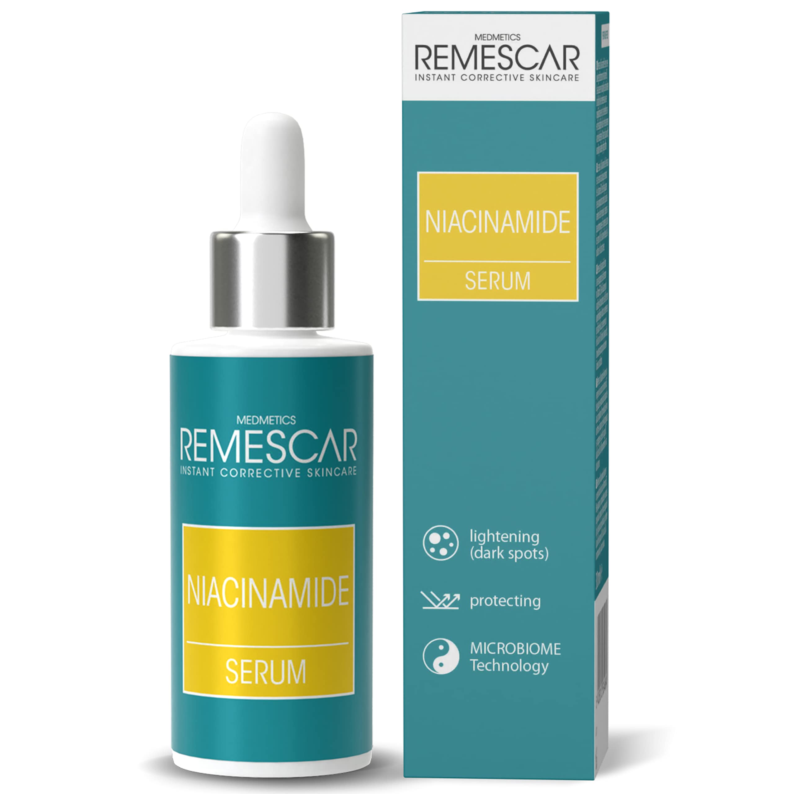 Remescar Niacinamide Facial Serum 30ml – Reduces Dark Spots, Tightens Pores & Strengthens Skin Barrier - Contains Vitamin B3, Beta-Glucans, Natural Antioxidants and Microbiome Technology