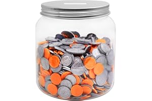 Mczxon Large Coin Jar Bank, Big Clear Plastic Coin Money Tip Change Saving Piggy Jar with Silver Slotted Lid, Large Plastic Coins Piggy Money Change Clear Bank Jar for Adults Teens Kids Girls Boys