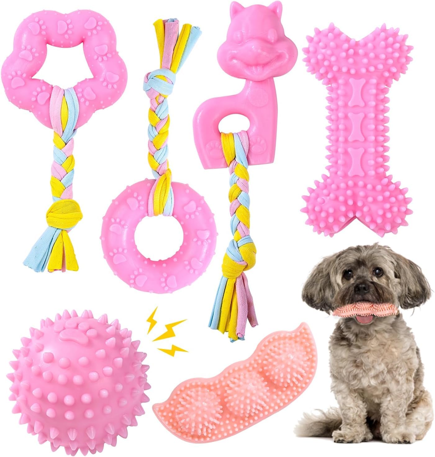 YUKOOY Puppy Toys,Dog Chew Toy for Teething Small Dogs, Puppy Chew Squeaky Toys, Soft & Durable Dog Chew Toys Cleaning Teeth and Protects Oral Health (Pink 6 PACK)