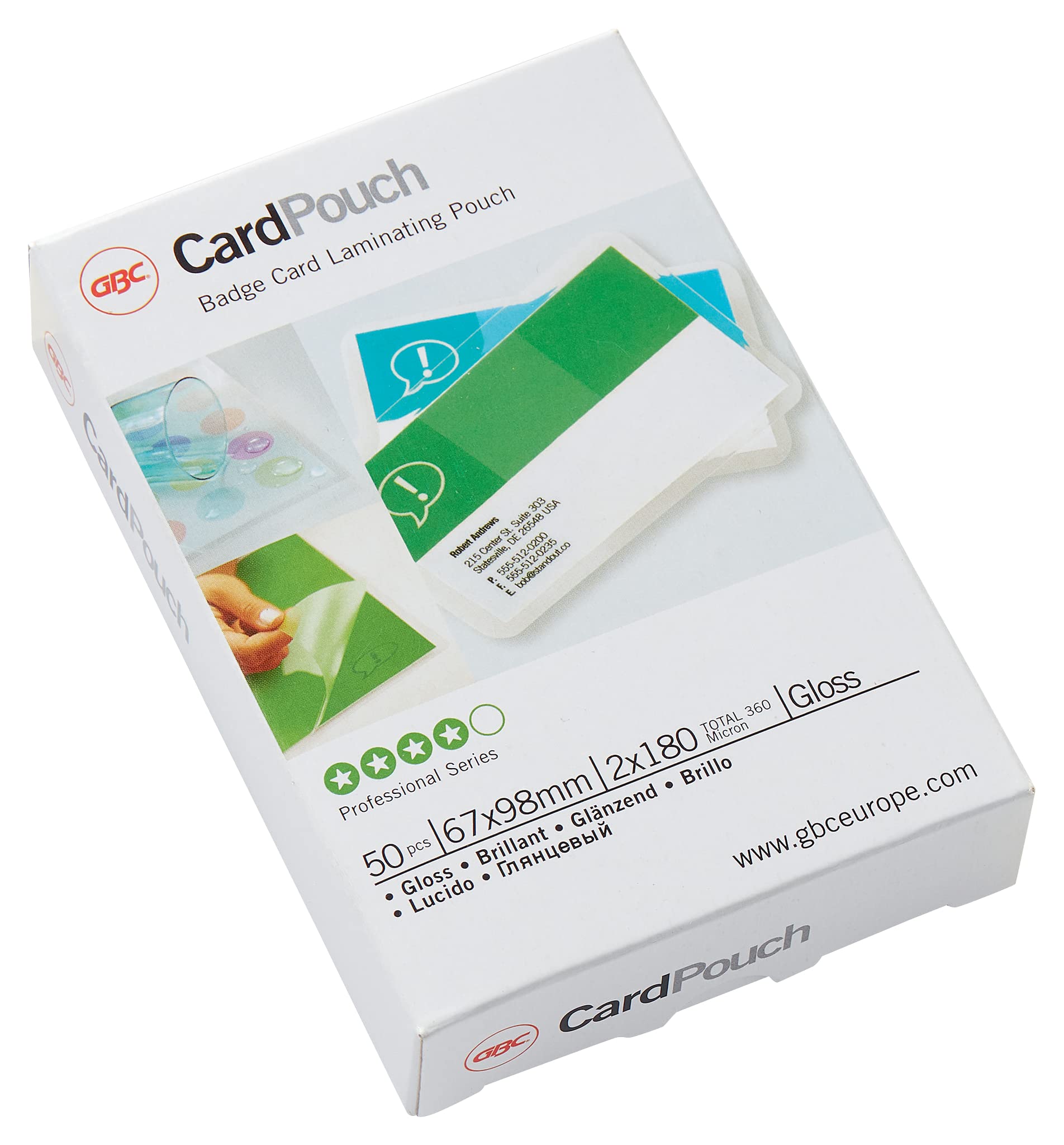 GBC Card Laminating Pouches 67x99mm 2x180 Micron Gloss (Pack of 50) — image 1
