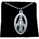 Large Miraculous Medal, Miraculous Necklace, 30" Stainless Steel Ball Chain, Our Lady of Grace, Italian Medal, Large Silhouette Miraculous Medal 1 1/2 inch