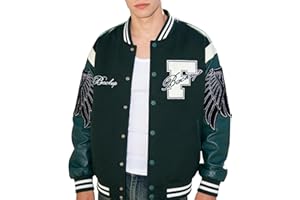 RAOENJADO Varsity Jacket Men Bomber Letterman Jacket with Leather Sleeves for Casual Streetwear