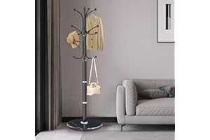LOZABEE Metal Coat Rack Stand, Modern Freestanding Coat Rack with Natural Marble Base, Coat Racks and Coat Hall Tree Hanger Stand for Entryway, Hallway, Office (12 HOOKS)