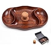 Handcrafted Walnut Tobacco Pipe Ashtray with Cork Knocker Dual Pipe Rests | Handcrafted walnut ashtray holds two pipes with a removable cork knocker, contoured ash grooves, velvet pouch and gift box.