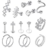 Longita Cartilage Earring Flat Back Cartilage Earrings for Women Silver Gold Helix Piercing Jewelry Tragus Earrings Threadless Flatback Screw Back Earrings 16g 20g Cartilage Hoop Earring