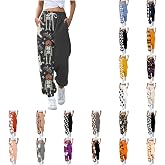 Halloween Pajama Pants for Women Baggy Funny Pumpkin Printed Sweatpants | Halloween Sweatpants Cute Ghost Graphic Track Pants Drawstrings High Waisted Active Joggers With Pocket Halloween Costumes