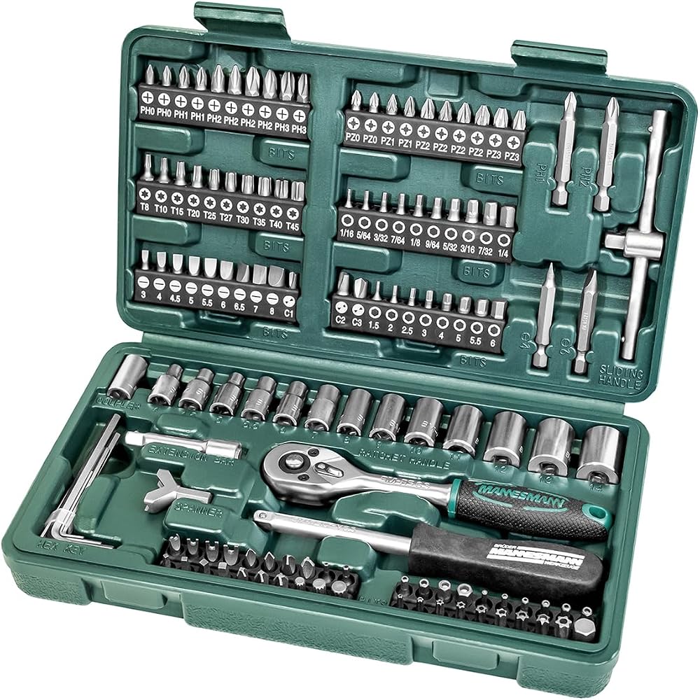 Mannesmann 130 Piece Socket and Bit Set with Reversible Ratchet Handle