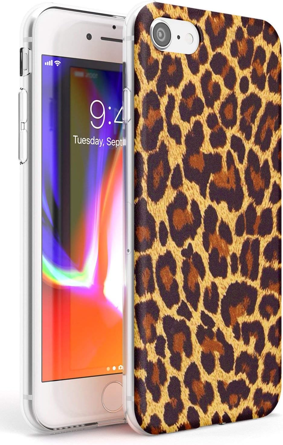 Gold Leopard Print Phone Case for iPhone 7 Plus/for iPhone 8 Plus | Clear Ultra Slim Lightweight Gel Silicone TPU Protective Cover | Animal Print Cheetah Cat Nederdel Wrap