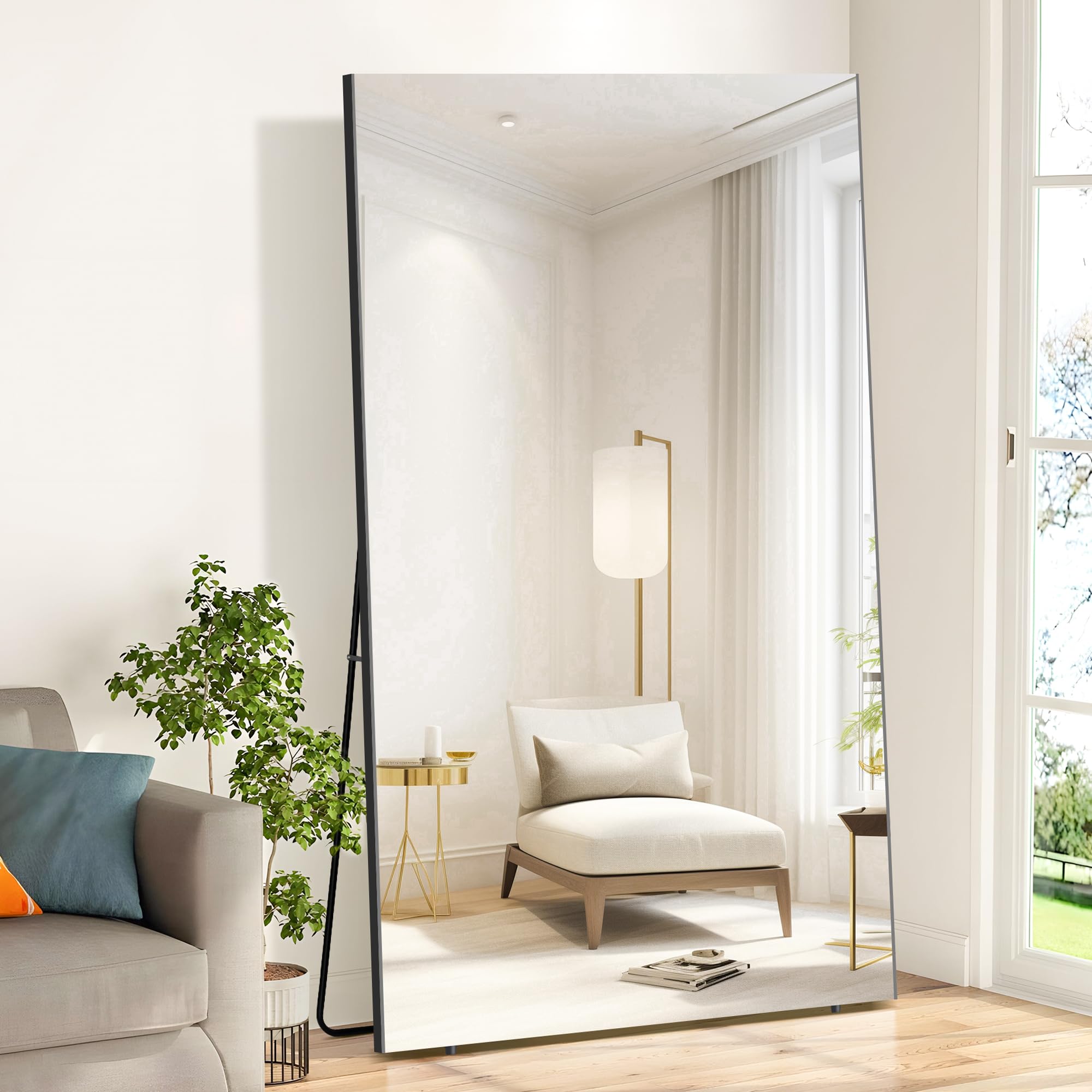 Photo 1 of Brisafe 71"x40" Full Length Mirror, Oversize Shatterproof Standing, 0.04mm Nano-Film Ultra Light for Gym Home Living Room Bedroom, Black