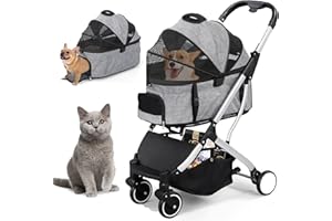 BOINN Pet Stroller, Dog Stroller for Small Medium Dog Cat with Detachable Carrier, Aluminum Alloy Frame Lightweight Foldable 4-Wheel Zipperless Cat Stroller Trolley for Travel Shopping Walking