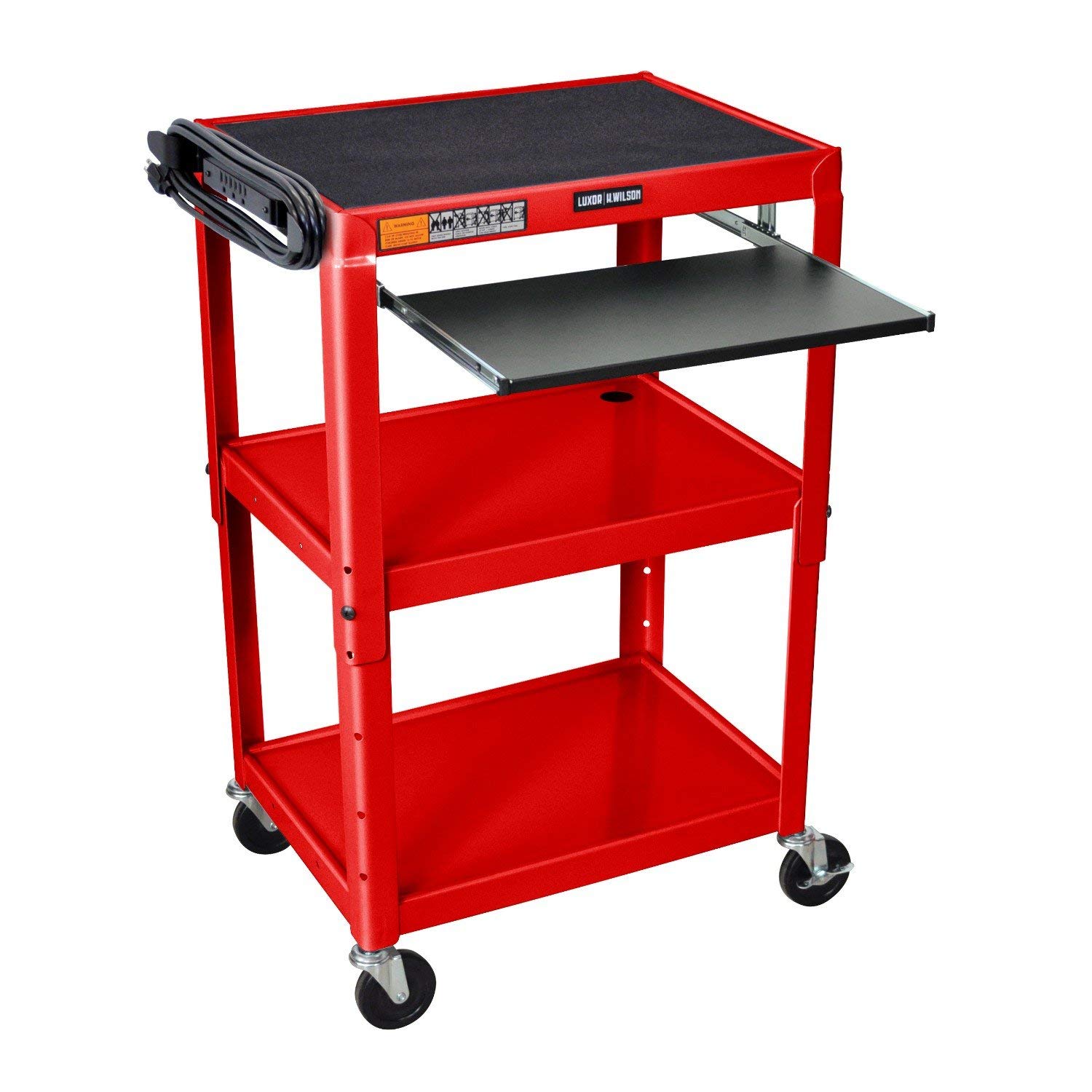 Luxor Rolling Multipurpose Height Adjustable Steel AV Utility Cart With Pullout Keyboard Tray Shelf Black: Industrial & Scientific
