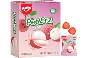 AMOS Peelerz Lychee Gummy Candy, Peelable Fruit-Shaped Candy, 8.47oz Box with 10 Individual Packs – Fun Peeling Gummy Snack Made with Real Juice