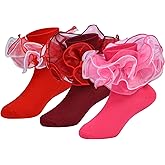WBZOTSS Toddler Girl Ruffle Socks with Big Four-Layer Fluffy Lace Frilly Turn Cuff Dress Baby Girls fancy Pageant