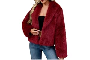 bmkBWO Women Faux Fur Crop Coats Oversized Cropped Jackets Winter Warm Teddy Jackets Lapel Open Front Outerwear