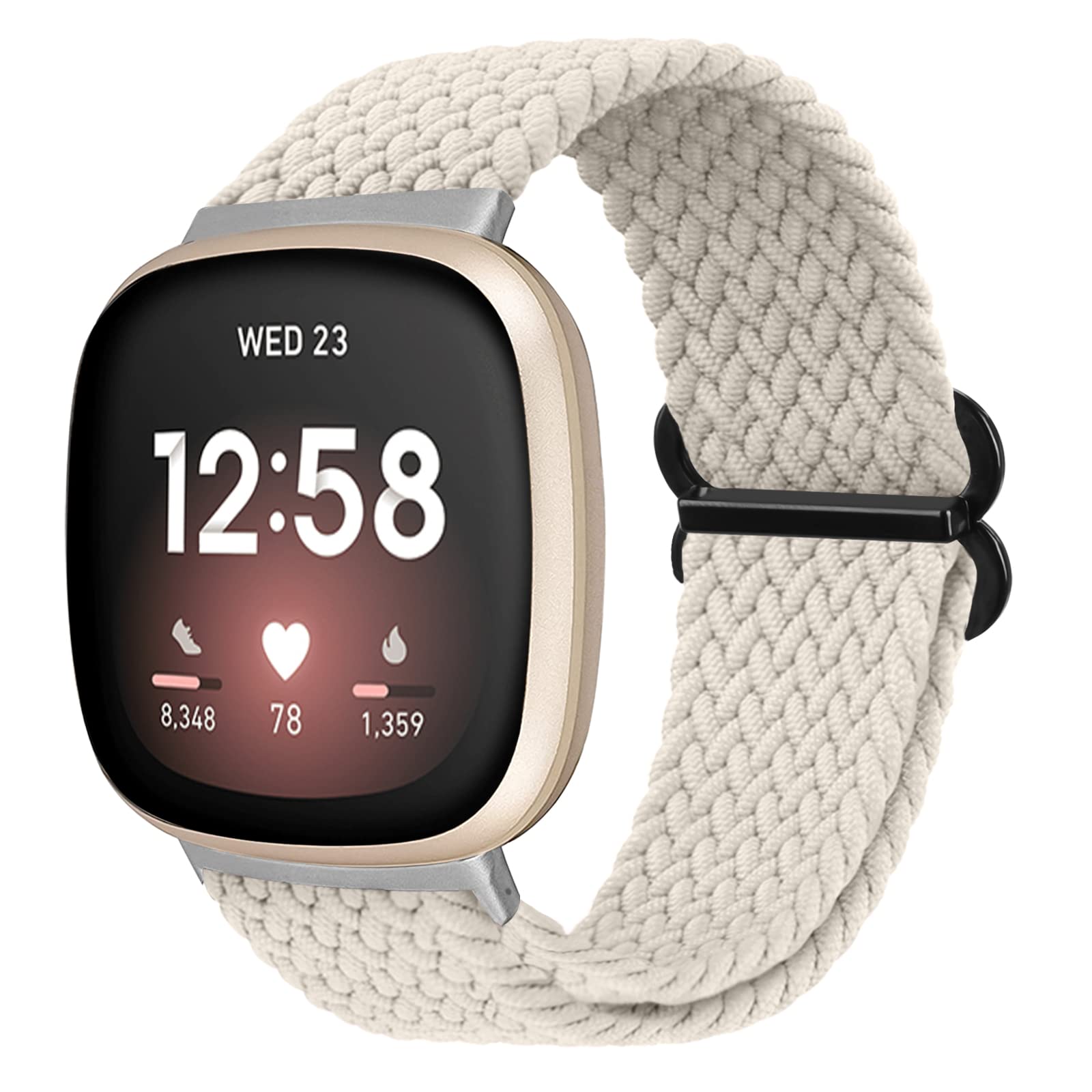 Vozehui Braided Solo Loop Strap Compatible with Fitbit Versa 3/Sense, Breathable Elastic Soft Nylon Adjustable Sport Strap Replacement Band for Versa 3/Sense, Women Men — image 1