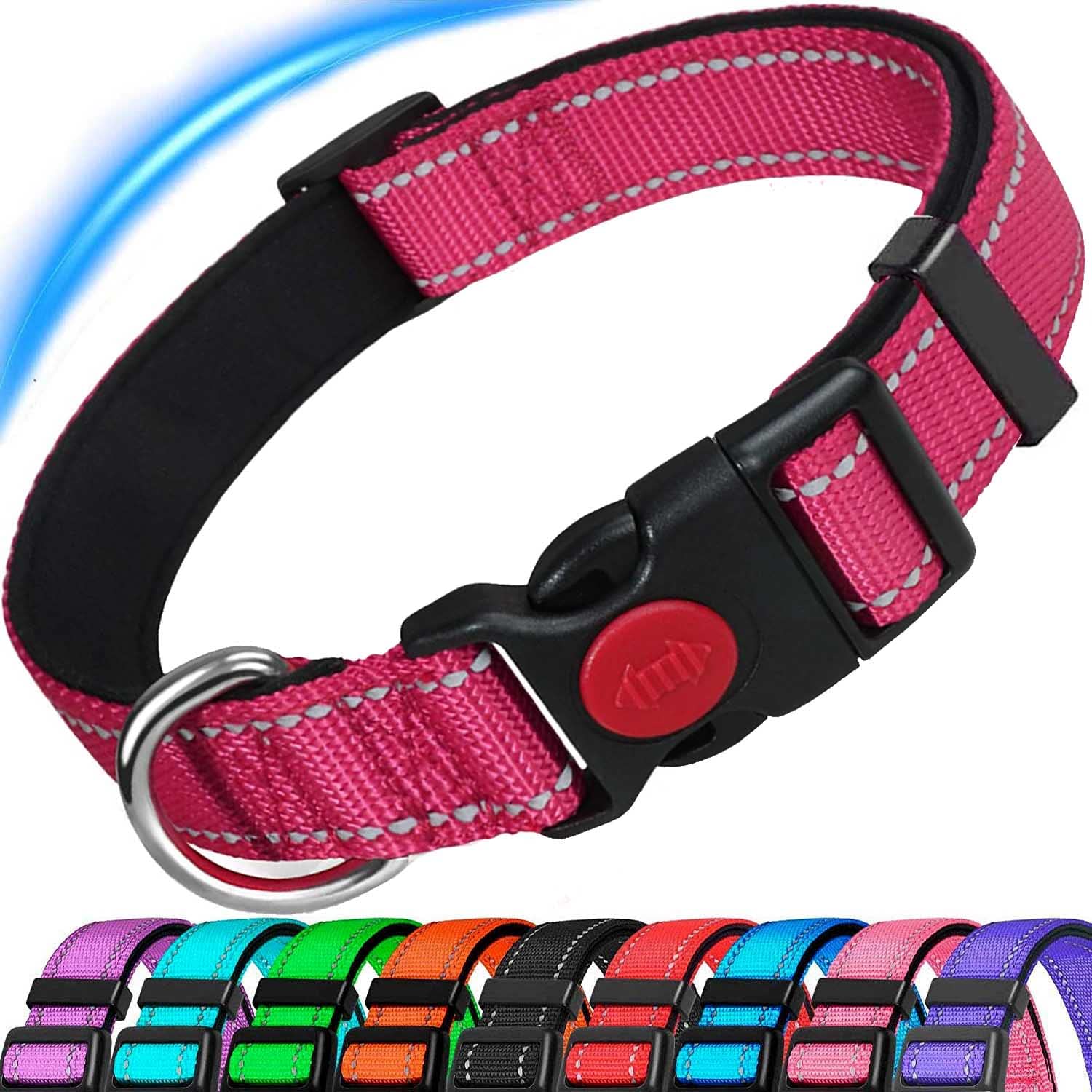 ATETEO Dog Collar, Reflective Adjustable Basic Dog Collar with Soft Neoprene Padding,Small Medium Large Dogs,Hot Pink,Hot Pink — image 1