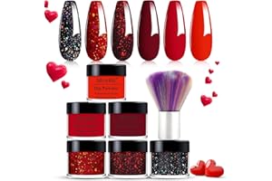 MNK66 6 Colors Dip Powder Set, Red Black Holographic Glitter Christmas Dipping Powder Color Set, Glossy Nail Art Manicure DIY Salon Home Gift for Ladies (YYSDDPS-No.11-6pcs)