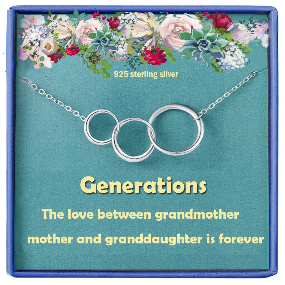 Grandmother Gifts for Grandma Present Nana Jewellery Mum Necklace Silver Circle Infinity Pendants Mothers day Granddaughter Birthday Present for Grandma gifts Women