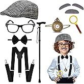 fulasiteu 100 Days of School Costume for Boys – Kids Old Man Grandpa Vest Set with Hat and Glasses for Holloween