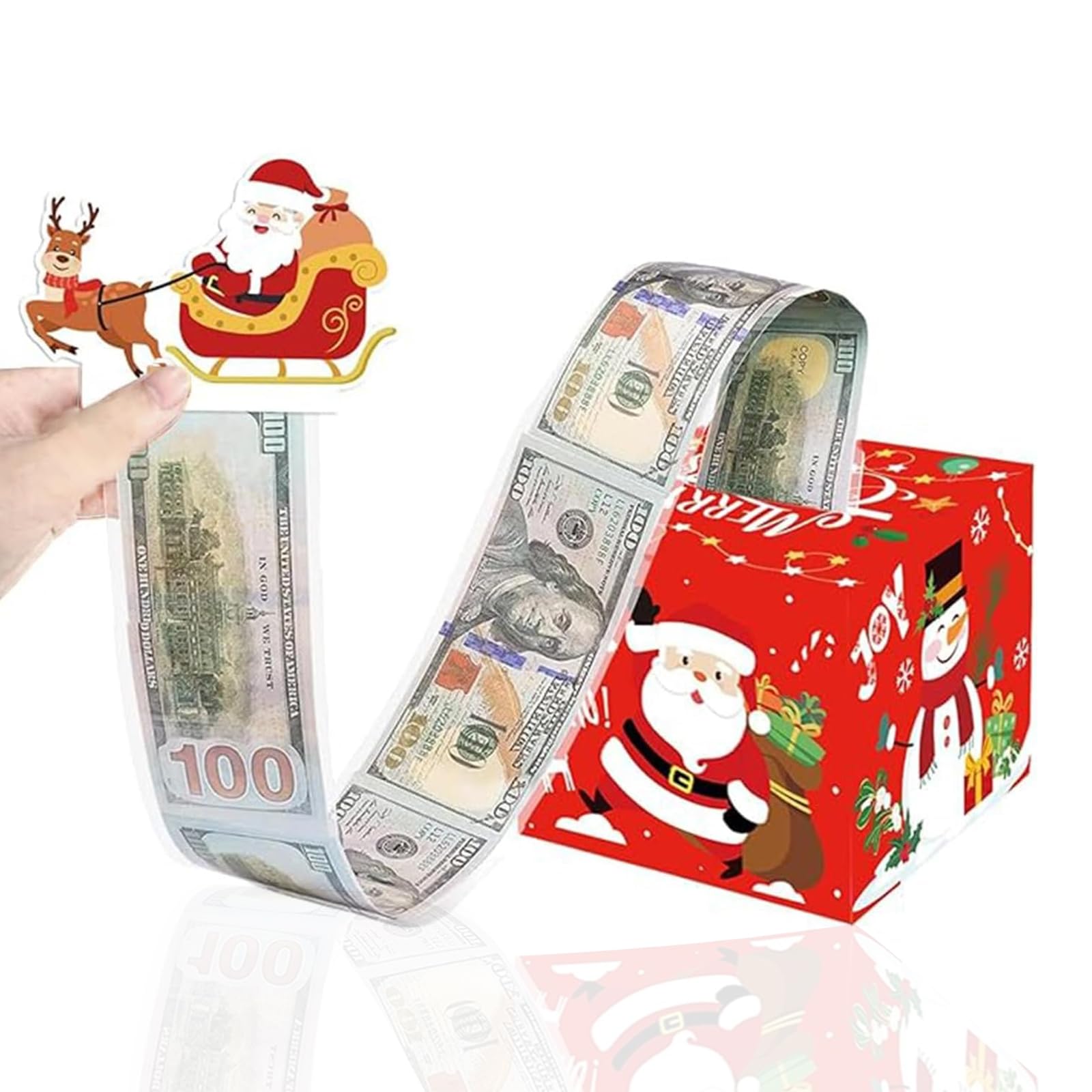 Twinsun Christmas Money Gift Box With Pull Card & 30 Transparent Cash Bags - Surprise Cash Gift Box for Kids (Red)