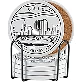 Onebttl Ohio Gifts Coaster Souvenir, Travel Homesick Gifts, Home Decor for Women, Moving, Housewarming, Set of 6, Ceramic, Absorbent with Cork Base