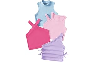 OYOANGLE Toddler Girl's 4 Pack Ribbed Knit Crop Tank Tops Set One Shoulder Summer Camisole