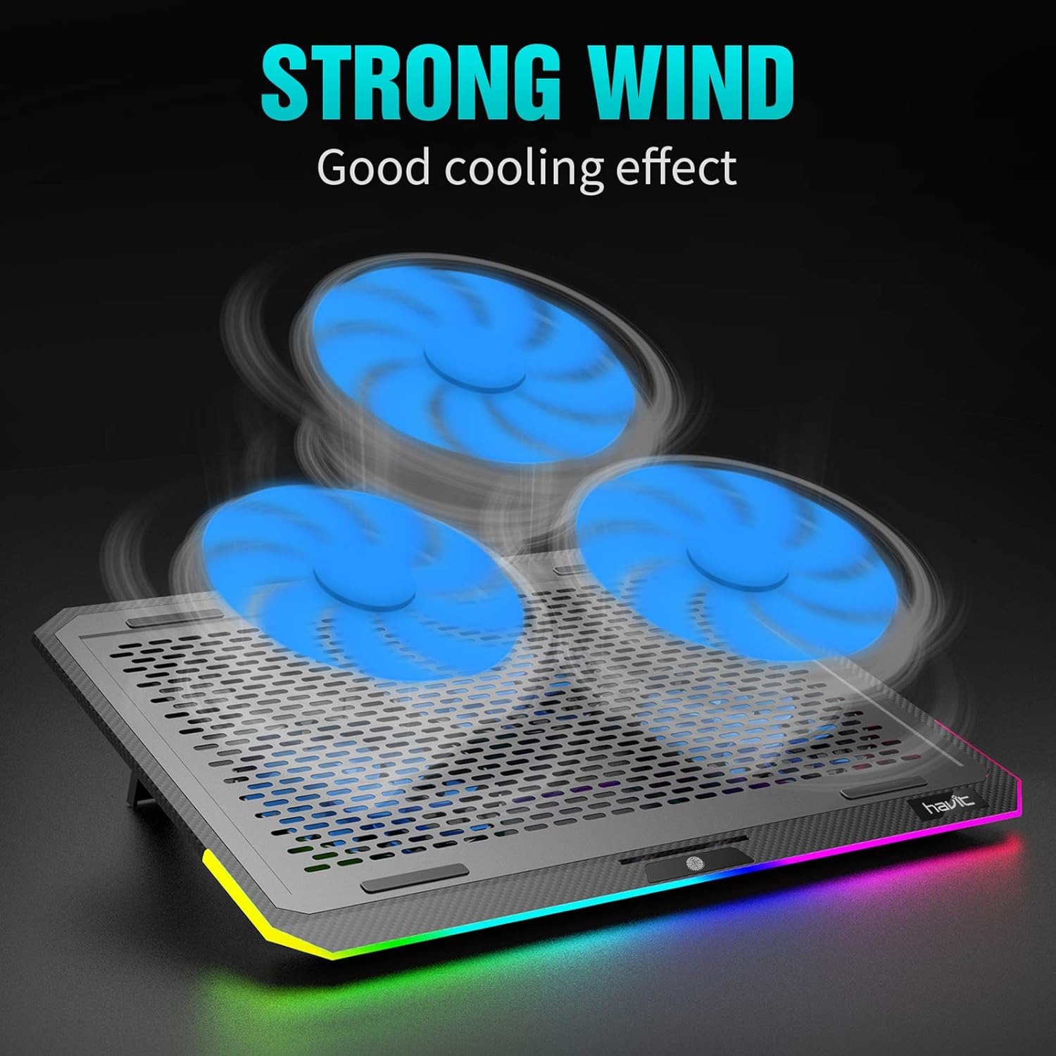 havit RGB Laptop Cooling Pad for 15.6-17 Inch Laptop with 3 Quiet Fans and Touch Control, Pure Metal Panel Portable Cooler (Black+Blue): Computers & Accessories