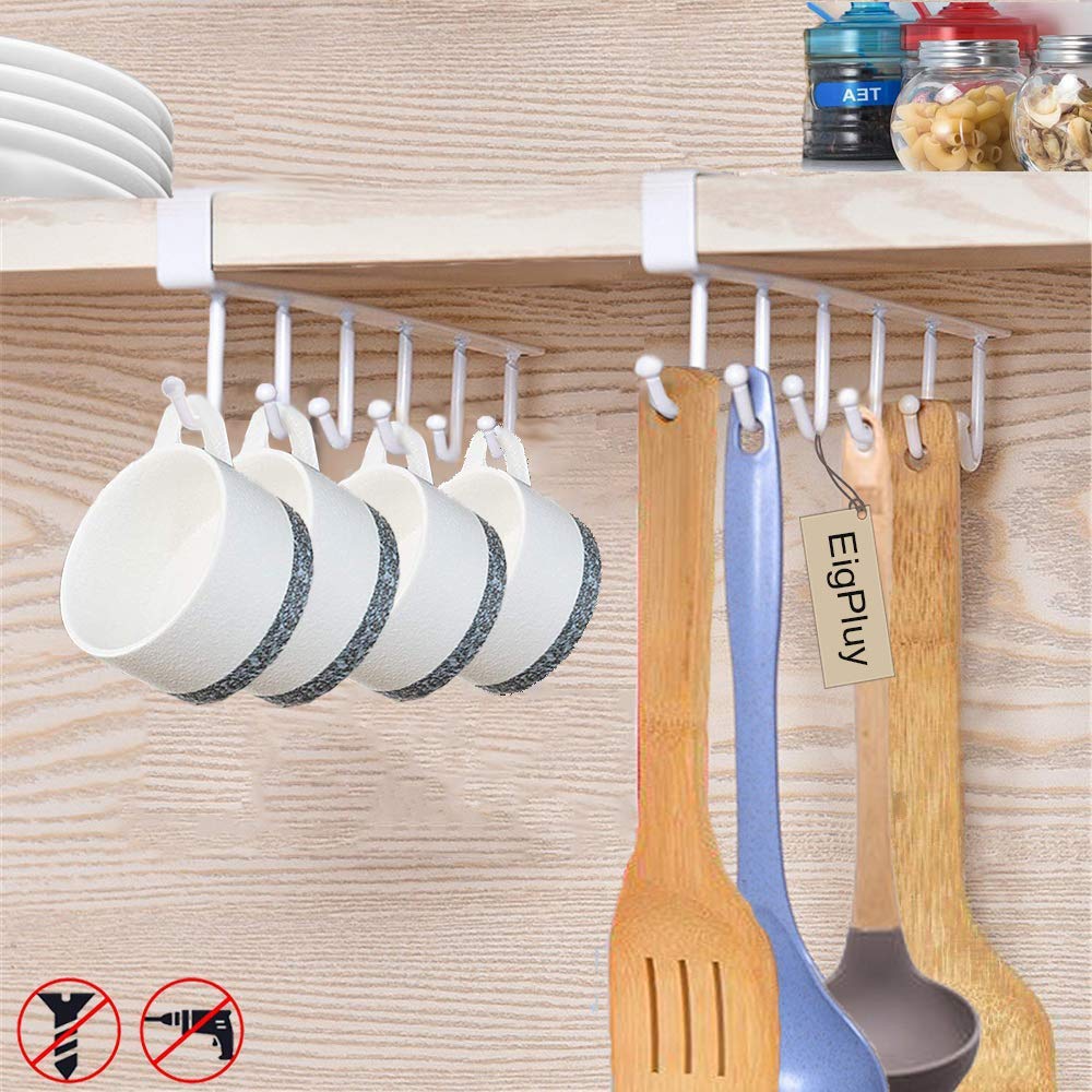 EigPluy 2pcs Mug Hooks Under Shelf Mug Holder Cups Storage Rack Kitchen Utensil Hanging Rack