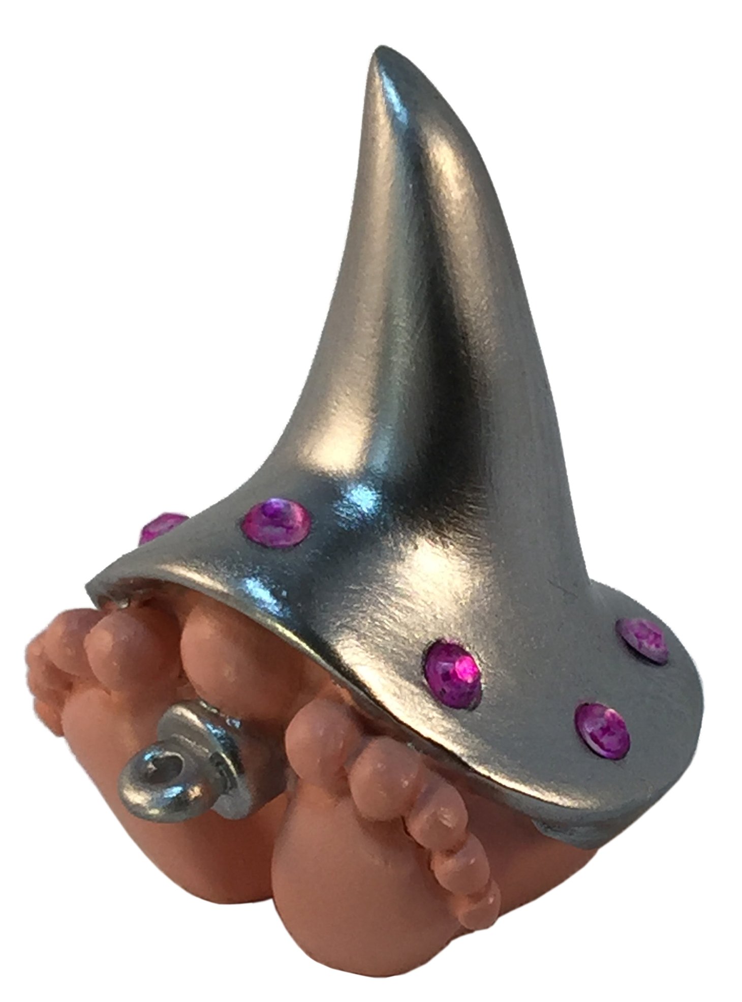 GlitZGlam Baby Gnome “TRIXIE” - Girl with Silver Hat & Pink Jeweled Brim for Fairy Garden