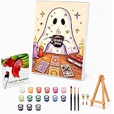 Halloween Paint by Numbers Kit for Kids with Frame Easel Ghost 8x12 inch | Ghost Paint by Number for Kids Age 6-8-12, Mini Painting by Number for Gift Home Wall Decor