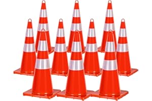 INCLAKE 10 Pack Traffic Cones, 28 Inch Upgraded PVC Safety Cones with Reflective Collars Road Parking Cones Construction Cones for Parking Lot, Traffic Control, Driving Training