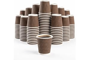 100 Pack 4 oz Paper Coffee Cups - Insulated Ripple Wall Kraft Espresso Cups - Disposable Small Hot Drink Cups for Coffee Tast